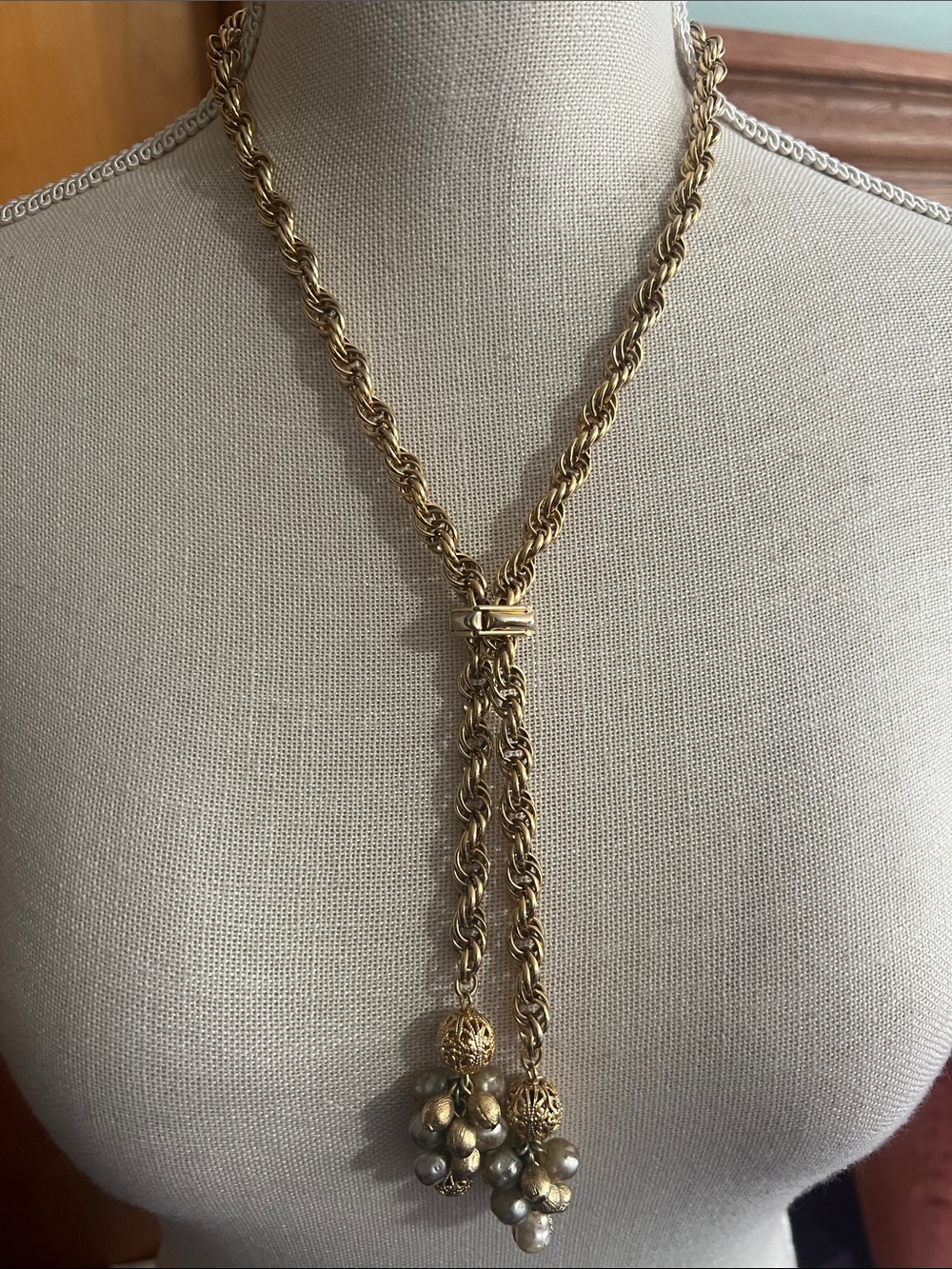Vintage Gold/Faux Pearl Adjustable Necklace